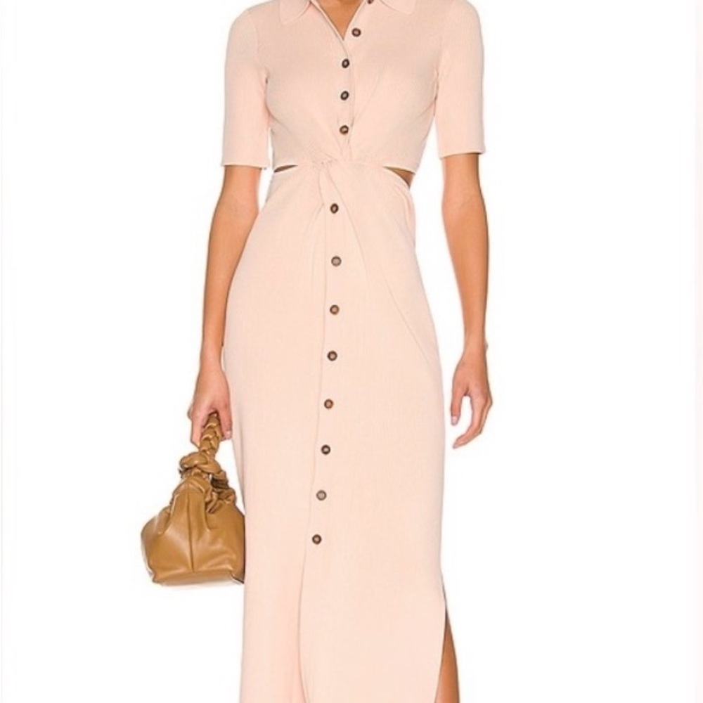 Women's Blush Ribbed Button Cutout back Maxi Dress
